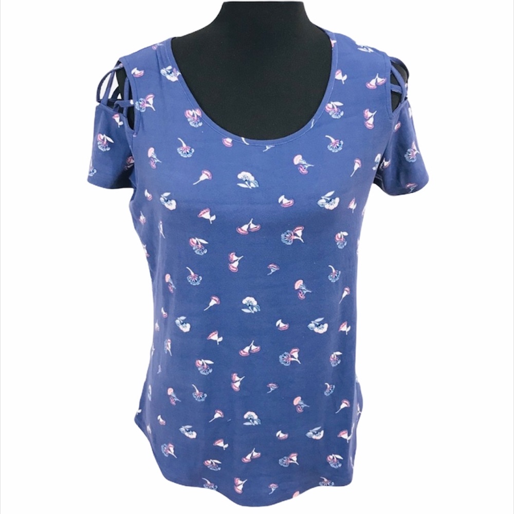 Pink Rose Floral Top, Pink, Blue, Medium